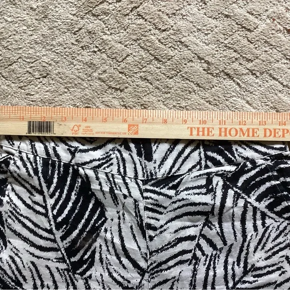 100% LINEN WIDE LEG PETITE PALAZZO PANTS BONE/BLACK TROPICAL LEAF PRINT SIZE S/P - Picture 5 of 10
